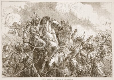 Tippoo Sahib na linii Travancore, ilustracja z Cassells Illustrated History of India autorstwa Jamesa Granta, wyd. 1879 autorstwa English School