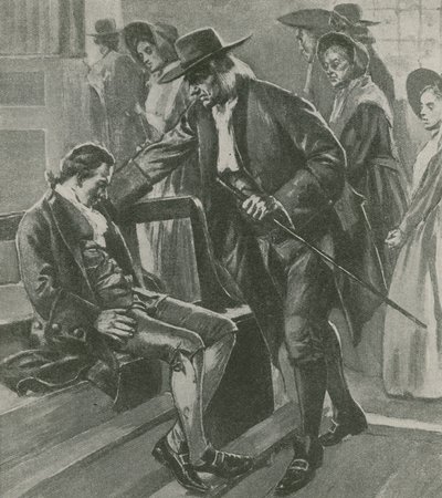 Zmęczony i głodny Benjamin Franklin zasypia w domu spotkań kwakrów autorstwa English School
