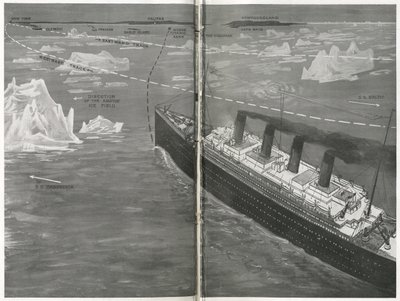 Titanic w krze lodowej, z „The Sphere”, 20 kwietnia 1912 (lit) (detal 450874) autorstwa English School