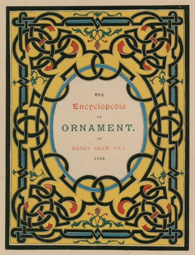 Strona tytułowa. Ilustracja do The Encyclopedia of Ornament (kolorowa litografia) autorstwa English School