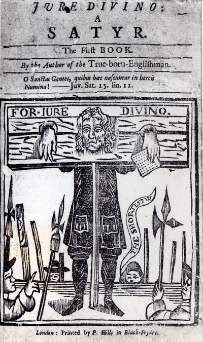 Strona tytułowa pierwszej księgi Jure Divino - A Satyr Daniela Defoe (1660-1731) wydanej w 1706 r. autorstwa English School