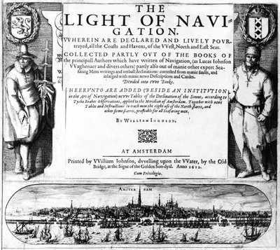 Strona tytułowa The Light of Navigation autorstwa Williama Johnsona, opublikowana w 1612 r. (druk typograficzny i grawerunek) autorstwa English School