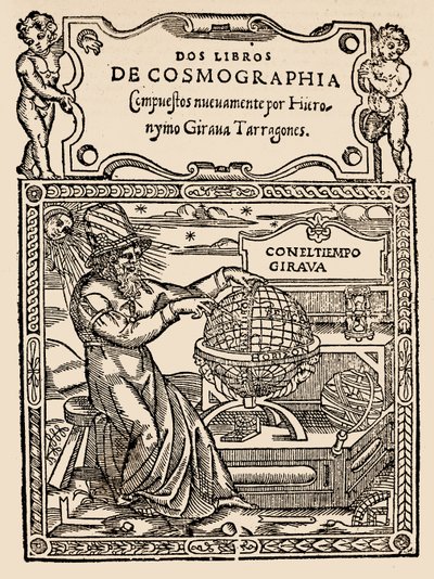 Strona tytułowa do Two Books of Cosmography, Hieronymo Girana Tarragones, z The Narrative and Critical History of America, pod redakcją Justina Winsora, Londyn, 1886 (drewnodruk) autorstwa English School