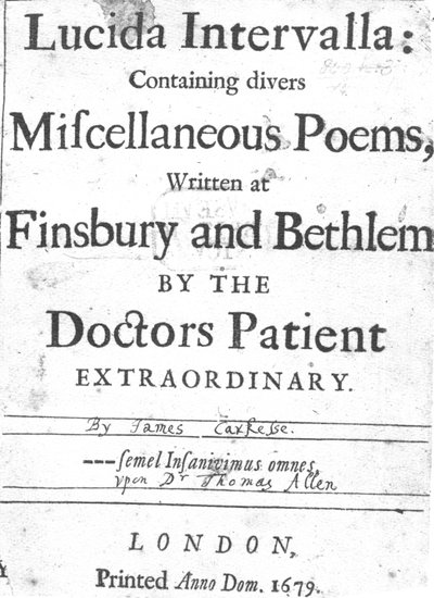 Strona tytułowa do Lucida Intervalla autorstwa Jamesa Carkesse, opublikowana w 1679 r. (papier drukowany) autorstwa English School