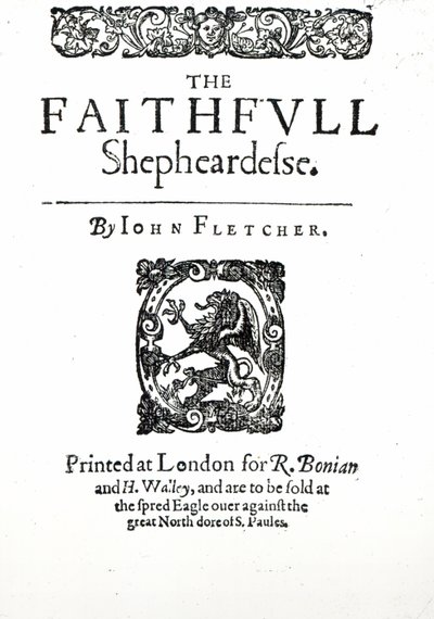 Strona tytułowa do Wiernej pasterki Johna Fletchera, c.1609 (druk) autorstwa English School
