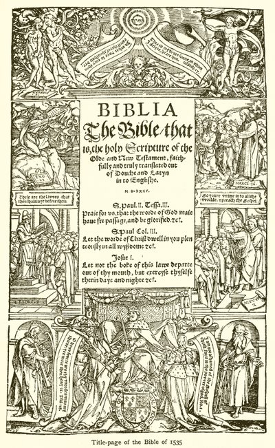 Strona tytułowa Biblii z 1535 r autorstwa English School