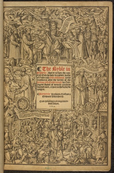 Strona tytułowa Wielkiej Biblii, czasami nazywanej „Biblią Cromwella”. autorstwa English School