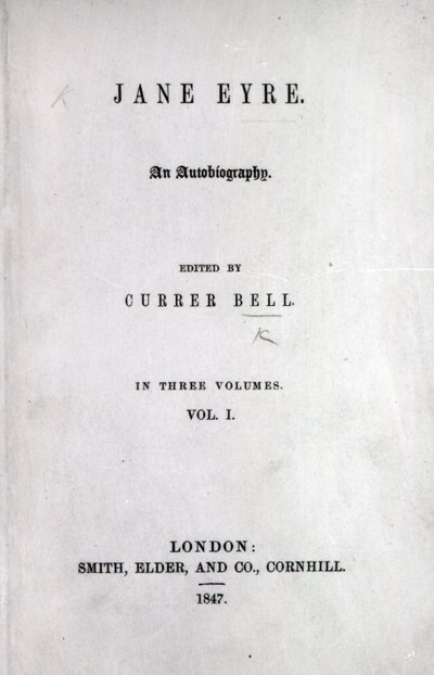 Strona tytułowa do pierwszego wydania Jane Eyre autorstwa Charlotte Bronte, 1847 (druk) autorstwa English School