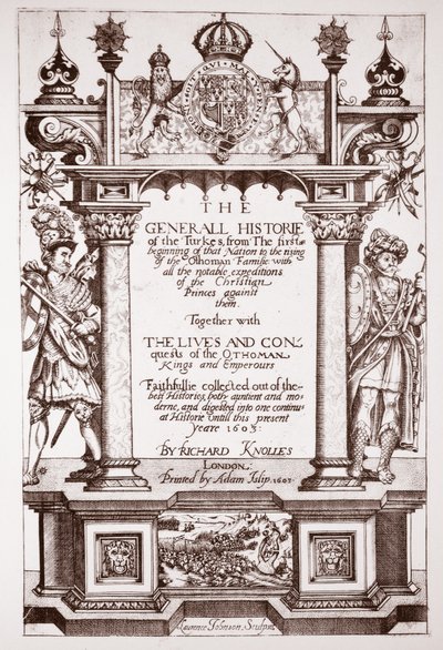 Strona tytułowa, Knolles Generall History of the Turks, wyd. Adam Islip, 1603 autorstwa English School