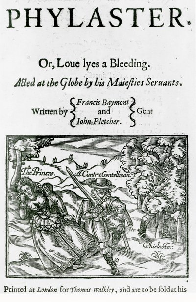 Strona tytułowa „Phylastra” Beaumonta i Fletchera autorstwa English School