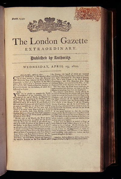 Strona tytułowa „The London Gazette” autorstwa English School