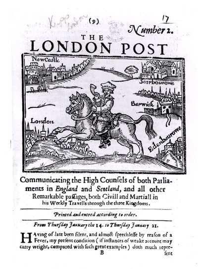 Strona tytułowa „The London News”, komunikowanie Wysokich Radców obu parlamentów w Anglii i Szkocji autorstwa English School