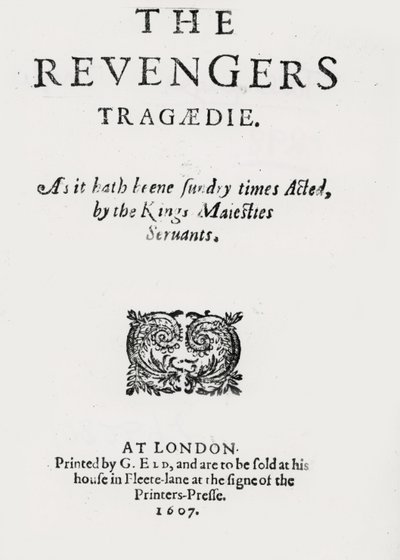 Strona tytułowa „Tragedii zemsty” Thomasa Middletona autorstwa English School