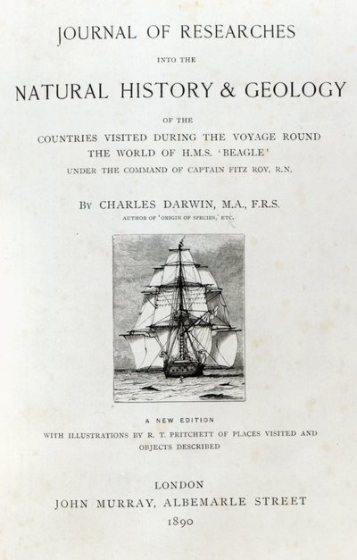 Strona tytułowa do The Voyage of the Beagle Charlesa Darwina, wydanie opublikowane w 1890 r. autorstwa English School