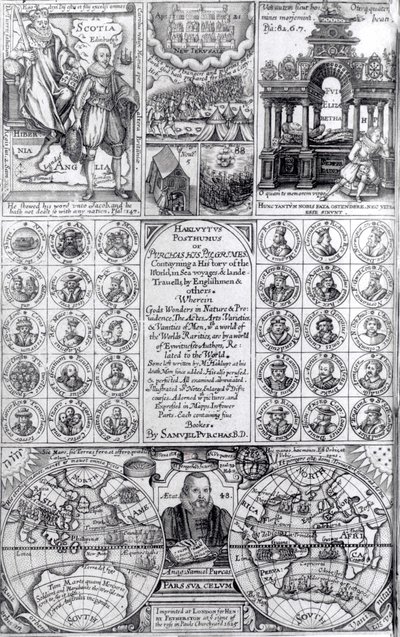 Strona tytułowa pierwszego wydania Hakluytus Posthumus or Purchas His Pilgrimes, wydanego w 1625 r. autorstwa English School