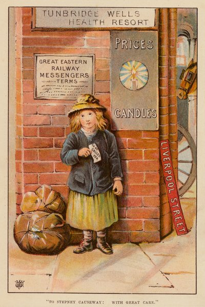 „Do Stepney Causeway, z wielką ostrożnością” (kolor lito) autorstwa English School
