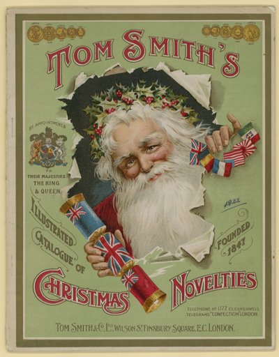 Tom Smith & Co Ltd, świąteczne nowości, świąteczne krakersy, okładka broszury autorstwa English School