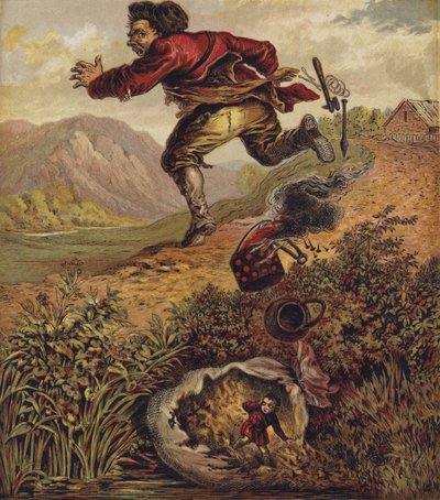 Tom Thumb (kolorowa litografia) autorstwa English School