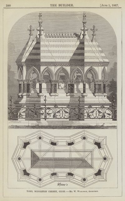 Grobowiec, Middleton Cheney, Oxon, Pan W. Wilkinson, Architekt (Grawerowanie) autorstwa English School