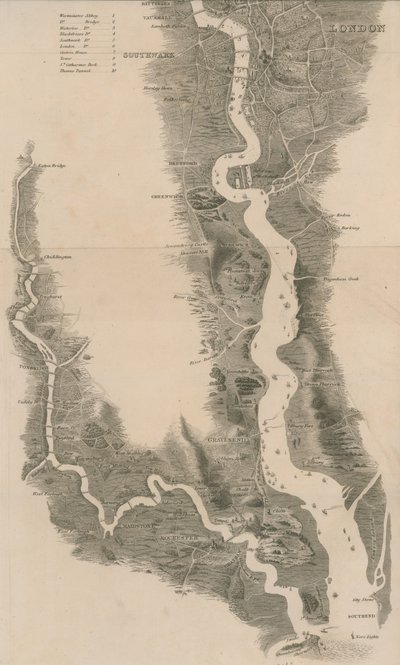 Tomblesons Panoramiczna Mapa Tamizy i Medway autorstwa English School