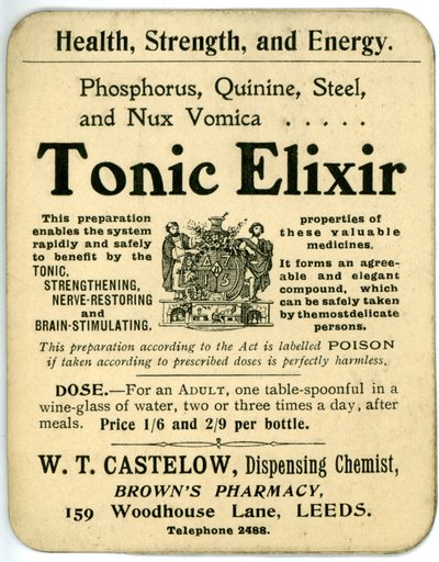Etykieta Tonic Elixir, wczesna (lito) autorstwa English School