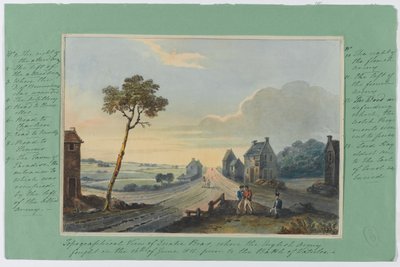Widok topograficzny Quatre Bras, gdzie armia angielska walczyła 16 czerwca 1815 r. przed bitwą pod Waterloo, ok. 1815 r. (wc na papierze) autorstwa English School