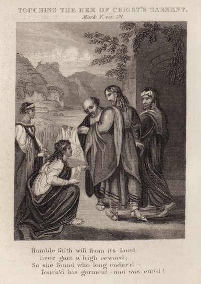 Dotykanie rąbka szaty Chrystusa, Mk V, wer. 28 (rycina) autorstwa English School