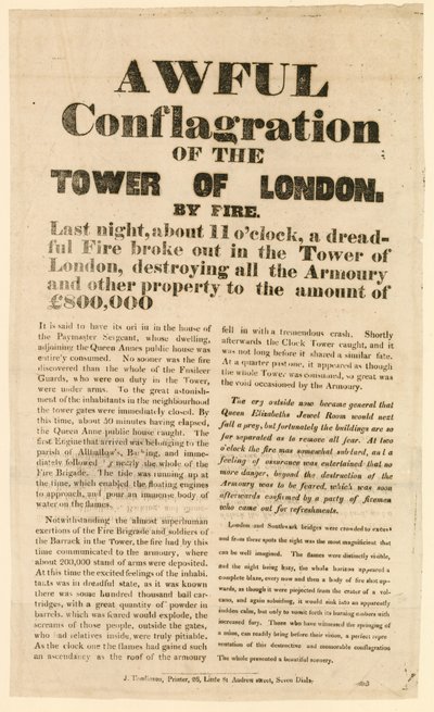 Pożar Tower of London, 1841 autorstwa English School