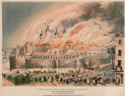 Pożar Tower of London, 1841 autorstwa English School