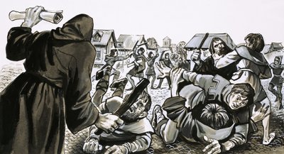 Zamieszki między mieszkańcami a studentami uniwersytetu autorstwa English School