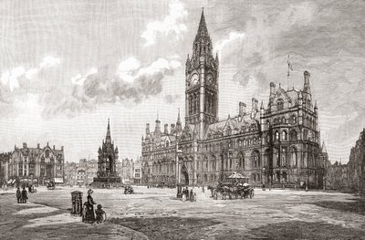 Ratusz, Albert Square, Manchester, z książki "Cities of the World", opublikowanej ok. 1893 r. (druk) autorstwa English School