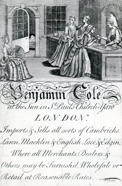 Trade Card, Benjamin Cole, handlarz z Londynu (grawerowanie) autorstwa English School