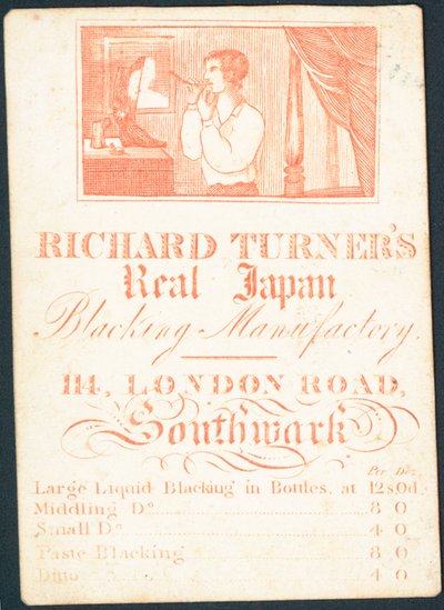 Karta handlowa, Richard Turners Real Japan Blacking Manufactory autorstwa English School