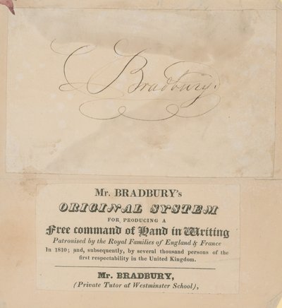 Karta handlowa dla oryginalnego systemu pana Bradburys do tworzenia swobodnej kontroli ręki w piśmie autorstwa English School