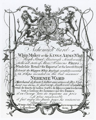 Karta handlowa dla Nehemiaha Warda, rzemieślnika z Southwark autorstwa English School