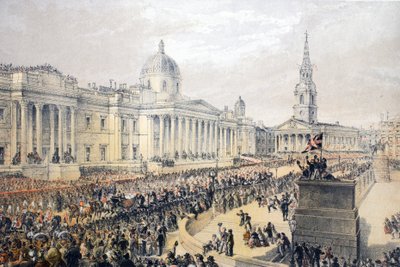 Trafalgar Square, z Pomnika małżeństwa Edwarda VII i Aleksandry z Danii, wyd. 1864 autorstwa English School
