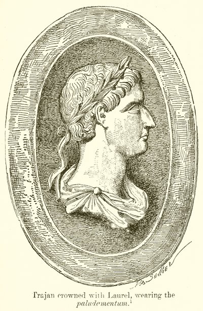 Trajan ukoronowany lasurem, noszący paludcmentum autorstwa English School
