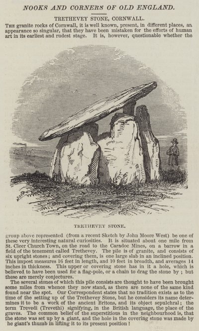 Trethevey Stone, Kornwalia (grawerowanie) autorstwa English School