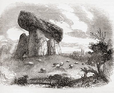 Trethevy Quoit, megalityczny grobowiec w Kornwalii, Anglia, ze strony Old England: A Pictorial Museum, pub. 1847 autorstwa English School