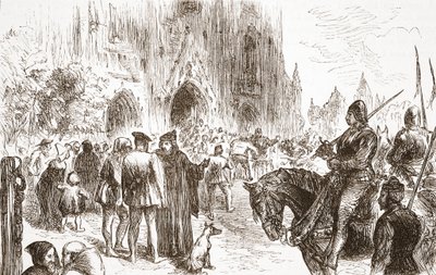 Proces Hieronima: oczekiwanie na wyrok, ilustracja z Historii protestantyzmu Jamesa Aitkena Wylie (1808-1890), wyd. 1878 autorstwa English School
