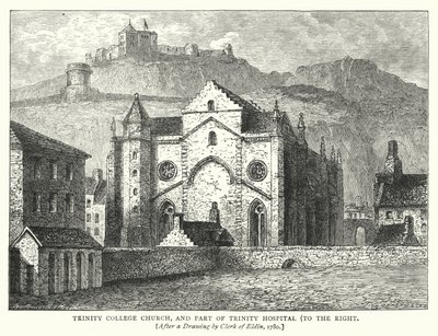 Kościół Trinity College i część szpitala Trinity po prawej stronie (rycina) autorstwa English School