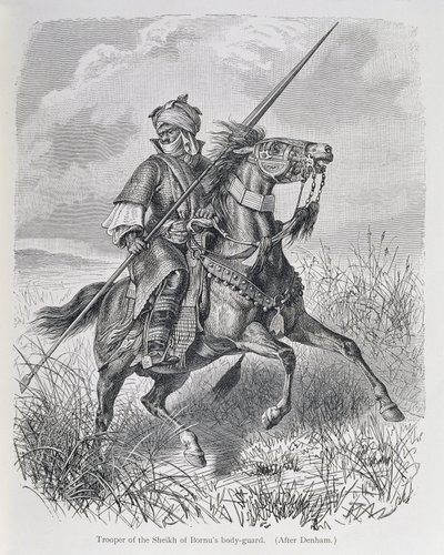 Żołnierz straży przybocznej szejka Bornu, z „Historii ludzkości”, tom III, prof. Friedricha Ratzela, 1898 autorstwa English School
