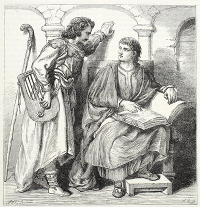 Trubadur i Barbe, ilustracja z Historii protestantyzmu Jamesa Aitkena Wylie (1808-1890), wyd. 1878 autorstwa English School