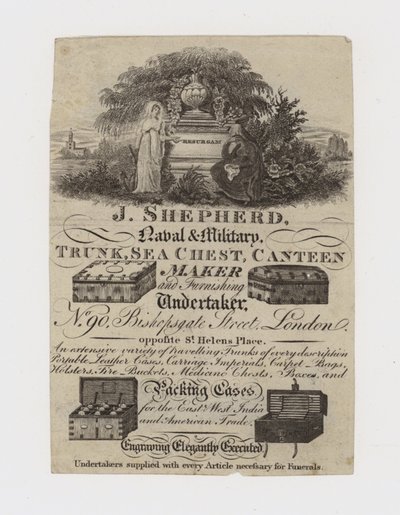 Trunk Maker, J Shepherd, karta handlowa autorstwa English School