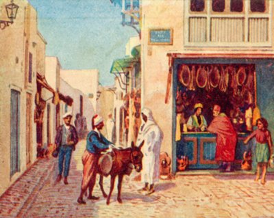 Tunis, ulica w arabskim mieście (kolorowa litografia) autorstwa English School