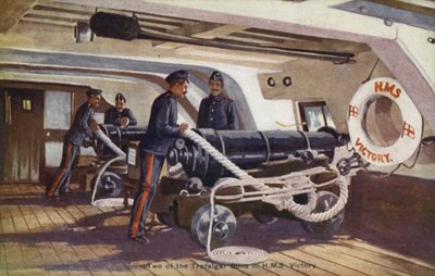Dwa pistolety Trafalgar w HMS Victory (kolor lito) autorstwa English School