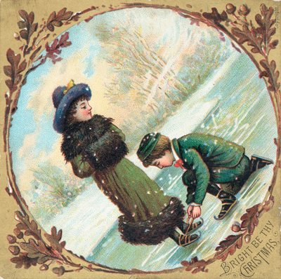 Wiązanie sznurówek na łyżwach, Kartka Świąteczna autorstwa English School