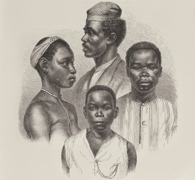 Typy z Wybrzeża Loango, z Historii Ludzkości, tom III, autorstwa prof. Friedricha Ratzela, 1898 autorstwa English School