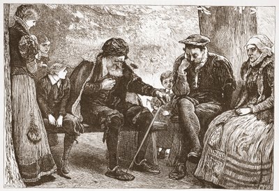 Pod lipami, ilustracja z Historii protestantyzmu Jamesa Aitkena Wylie (1808-1890), wyd. 1878 autorstwa English School
