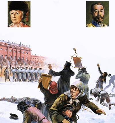 Niezidentyfikowana scena z rewolucji rosyjskiej 1905 autorstwa English School